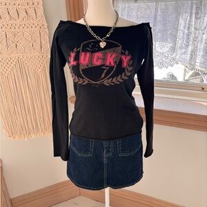 1990s Lucky 7 Off-the-Shoulder Long Sleeve Top 💘